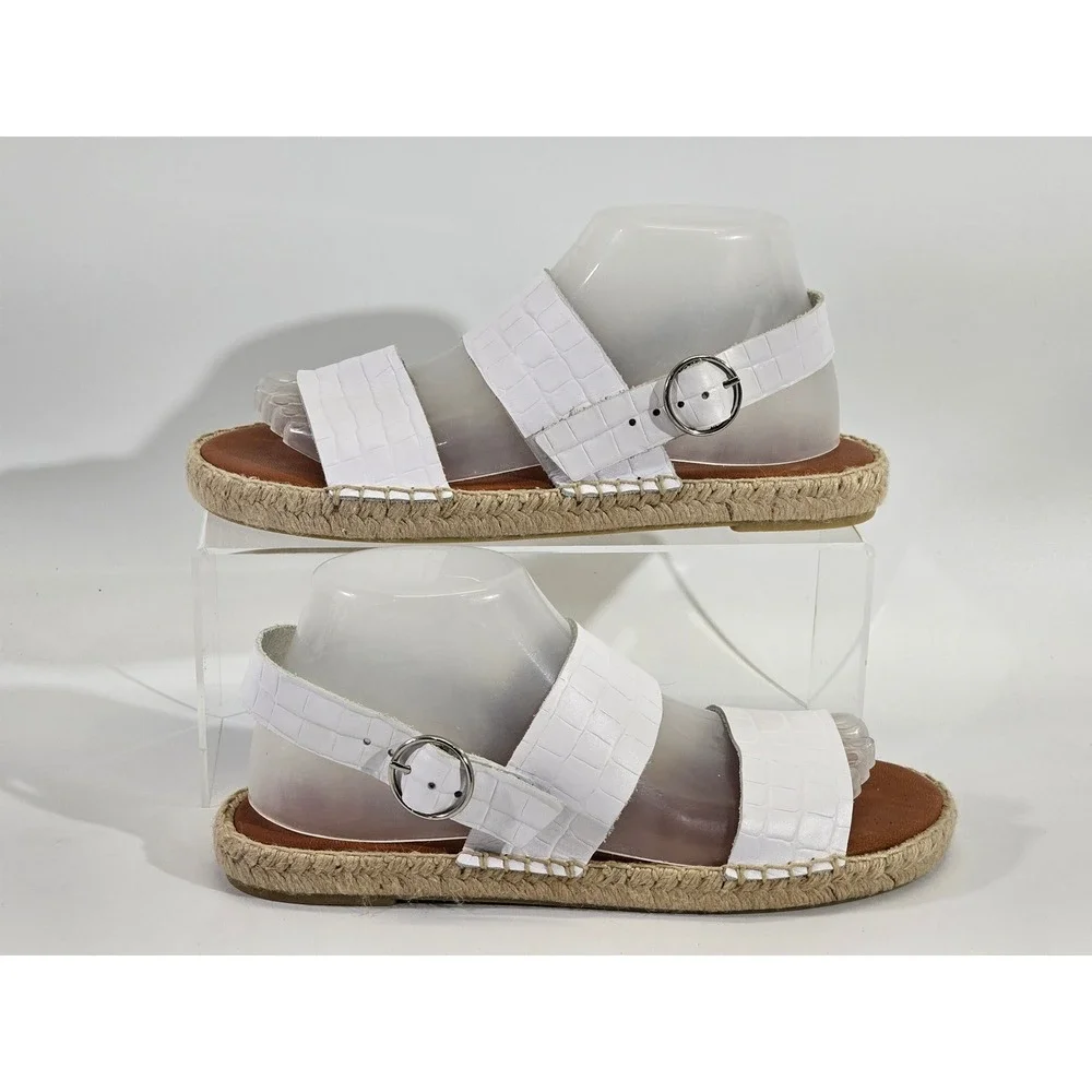 Dalson Espadrilles White Croc‎ Embossed Leather Slingback Sandals Womens 8 Spain